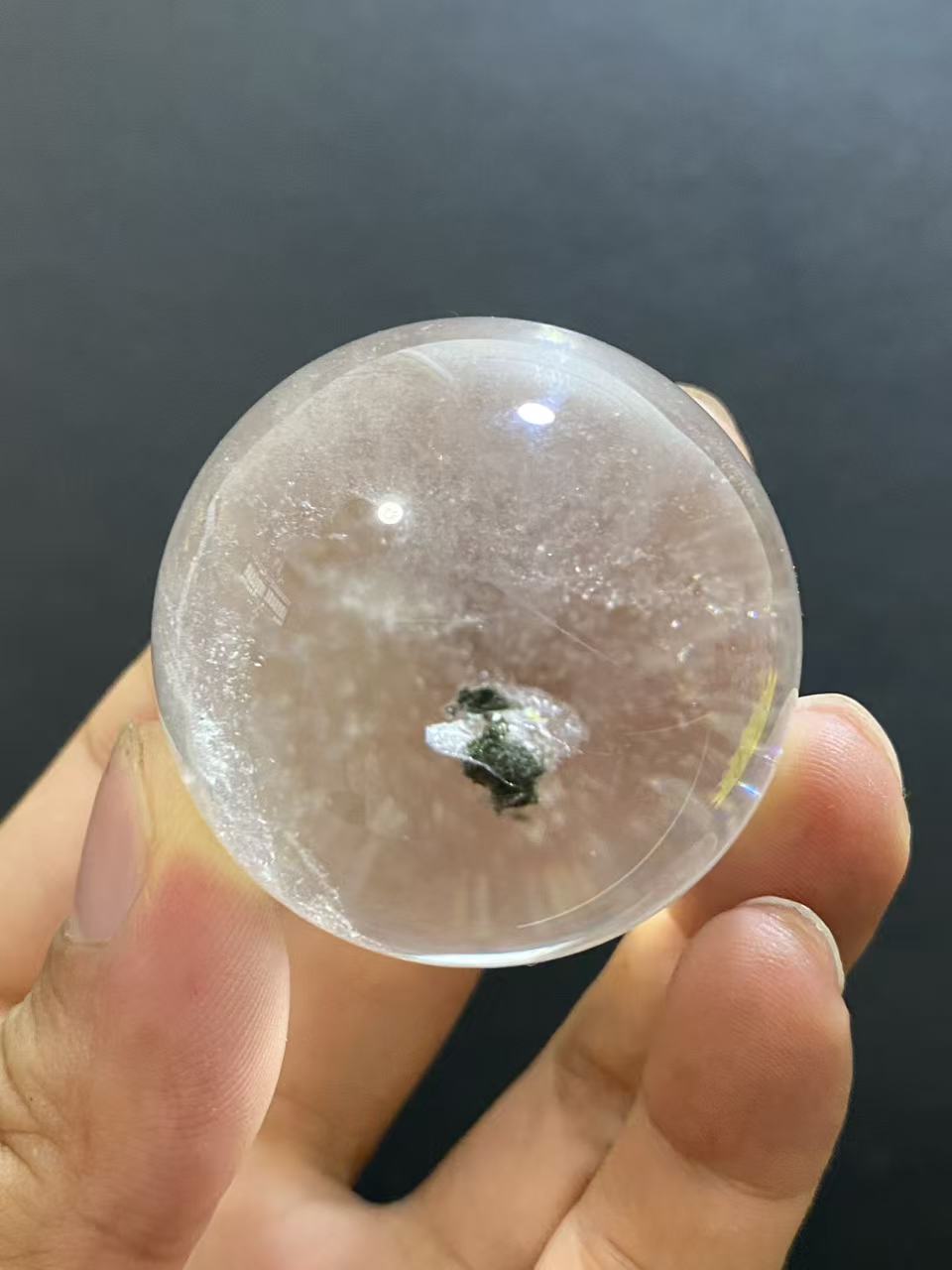 Natural Clear Quartz Sphere With Minor Green Phantom Inclusions, Decorative Mineral Ornament