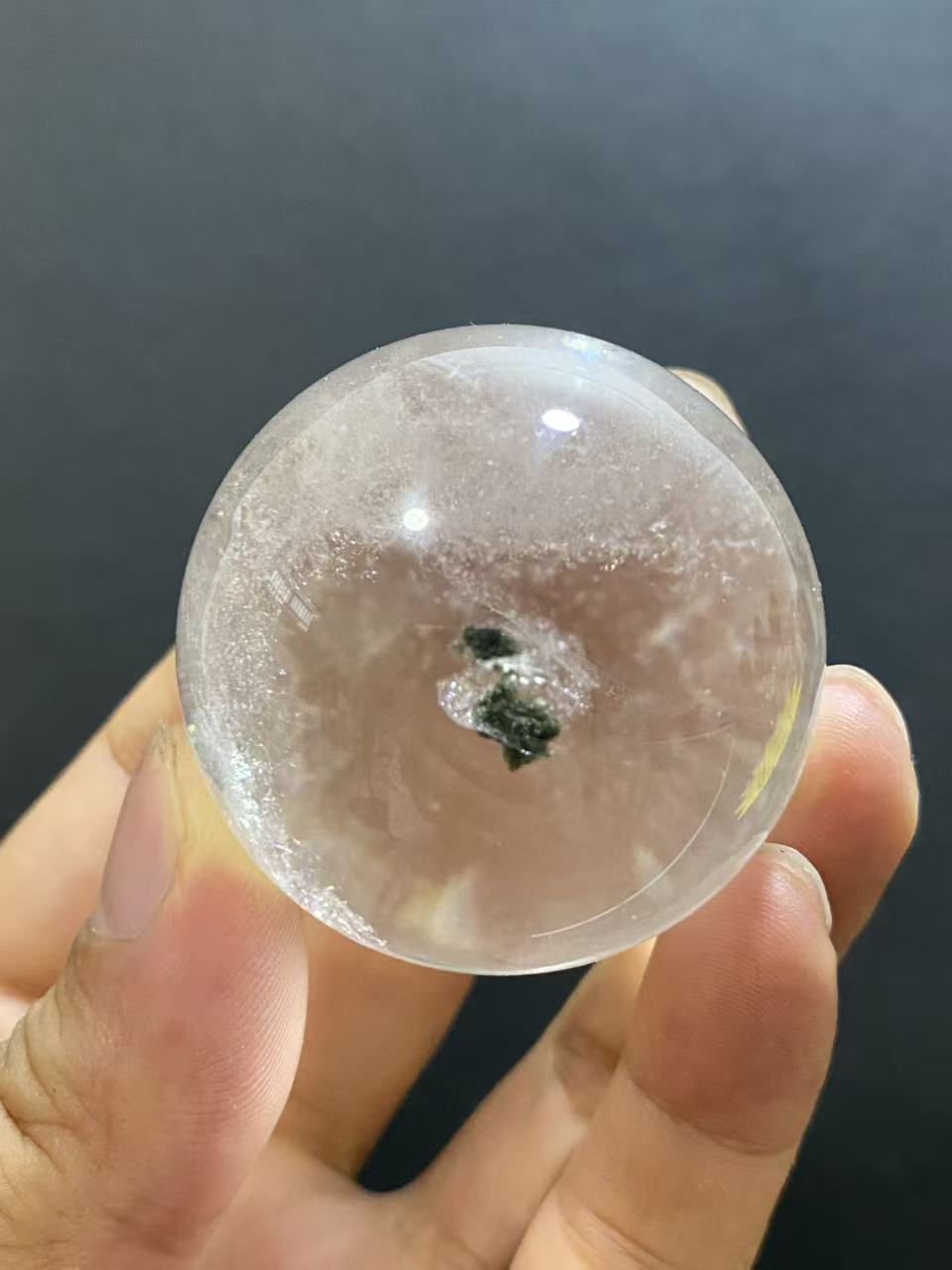 Natural Clear Quartz Sphere With Minor Green Phantom Inclusions, Decorative Mineral Ornament