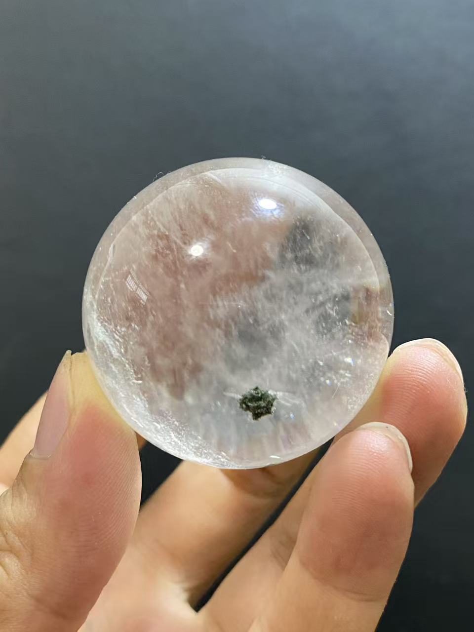 Natural Clear Quartz Sphere With Minor Green Phantom Inclusions, Decorative Mineral Ornament