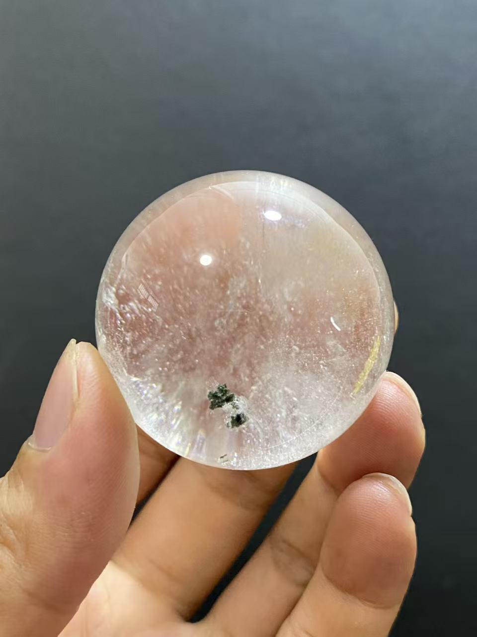 Natural Clear Quartz Sphere With Minor Green Phantom Inclusions, Decorative Mineral Ornament