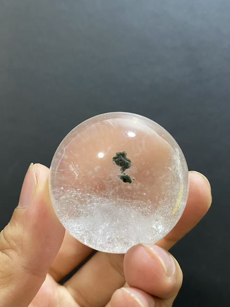 Natural Clear Quartz Sphere With Minor Green Phantom Inclusions, Decorative Mineral Ornament