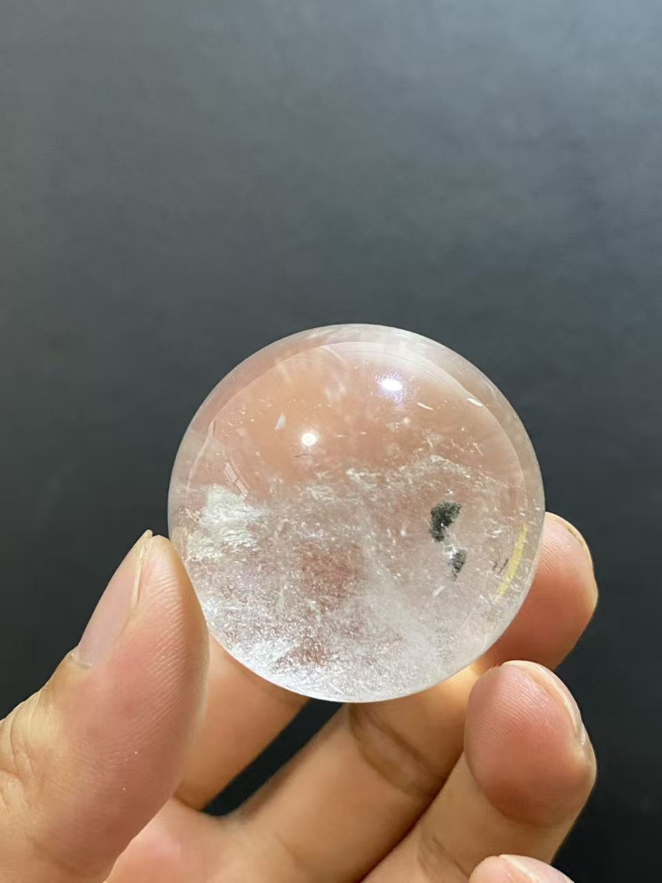 Natural Clear Quartz Sphere With Minor Green Phantom Inclusions, Decorative Mineral Ornament