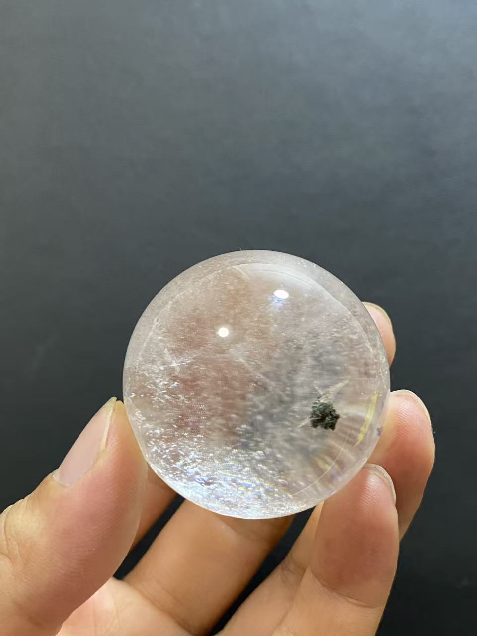 Natural Clear Quartz Sphere With Minor Green Phantom Inclusions, Decorative Mineral Ornament