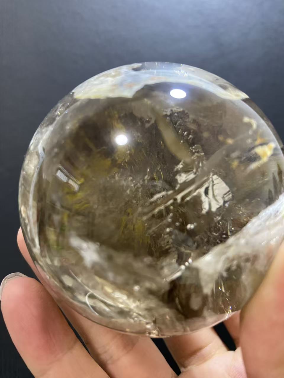 Natural Skeletal Quartz Sphere — Hand-Polished Crystal Ball for Home Decor
