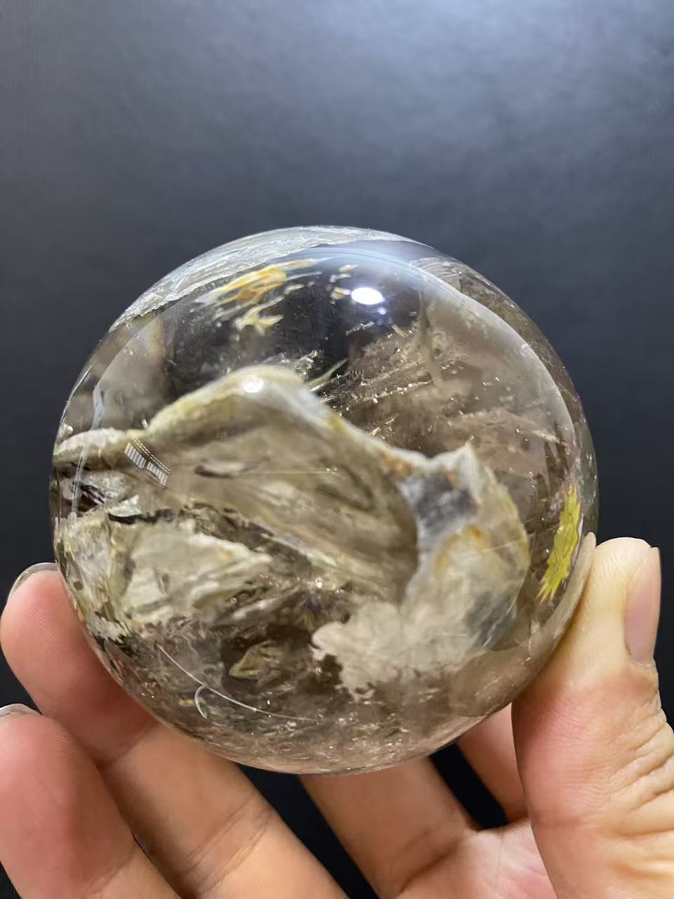Natural Skeletal Quartz Sphere — Hand-Polished Crystal Ball for Home Decor