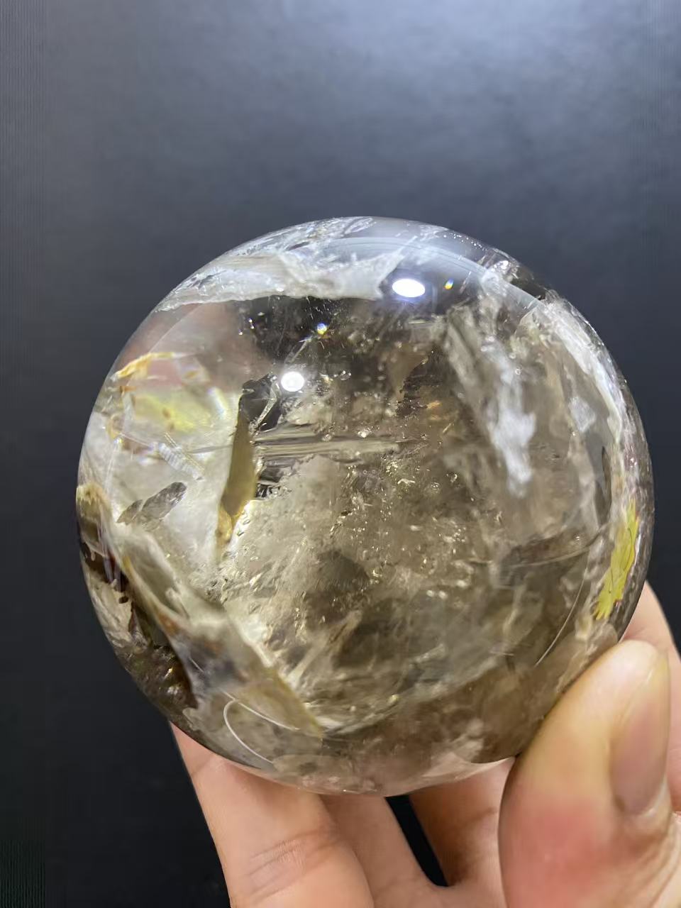 Natural Skeletal Quartz Sphere — Hand-Polished Crystal Ball for Home Decor