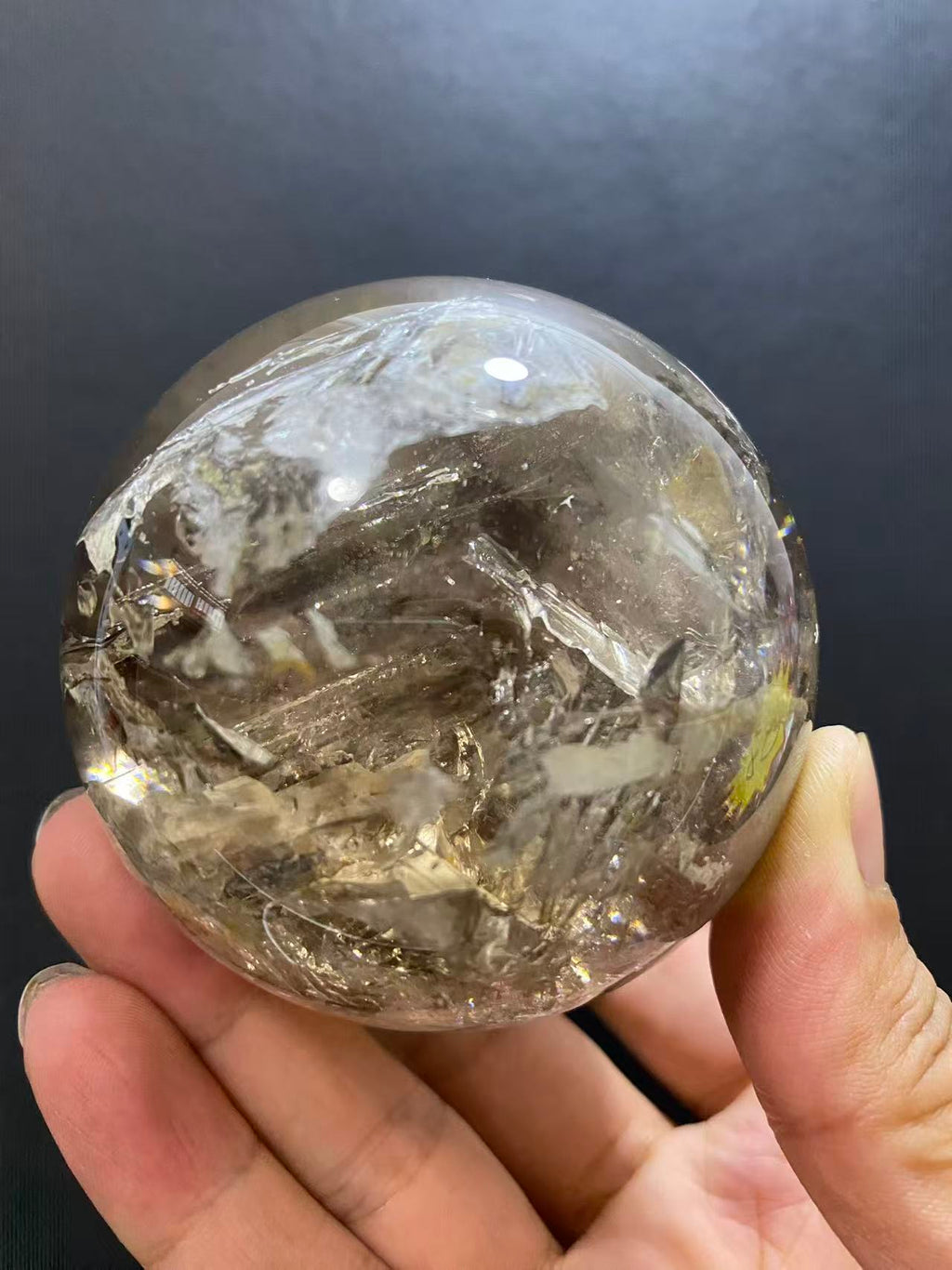 Natural Skeletal Quartz Sphere — Hand-Polished Crystal Ball for Home Decor