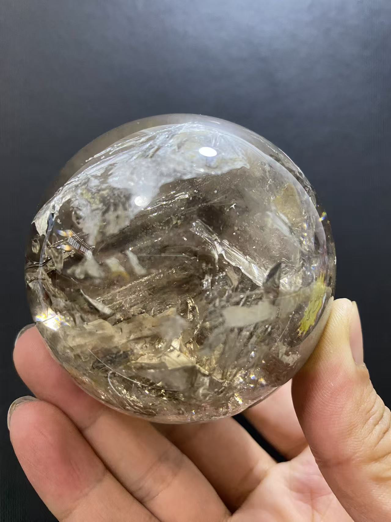 Natural Skeletal Quartz Sphere — Hand-Polished Crystal Ball for Home Decor
