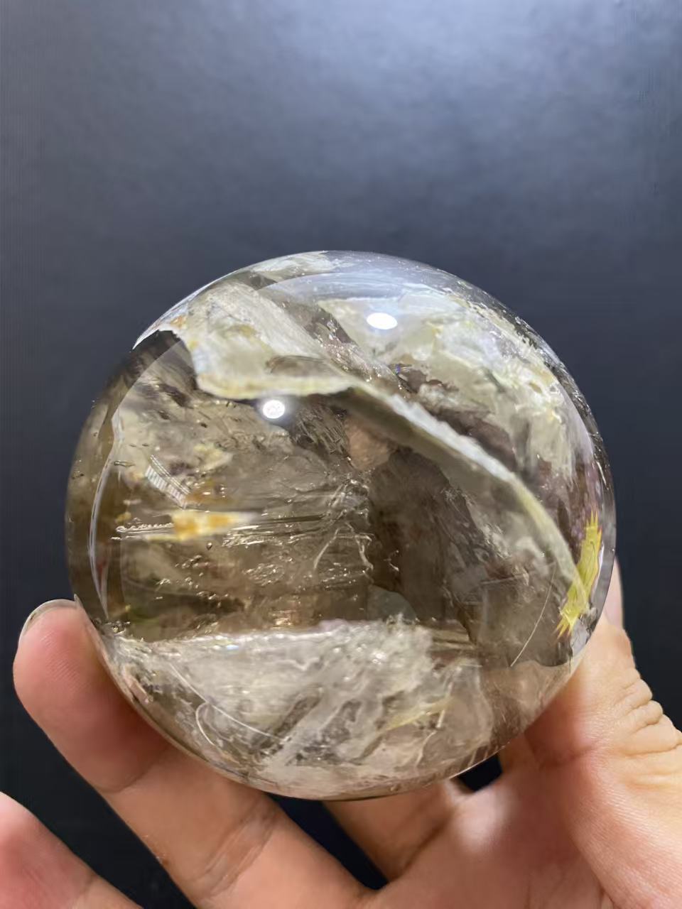 Natural Skeletal Quartz Sphere — Hand-Polished Crystal Ball for Home Decor