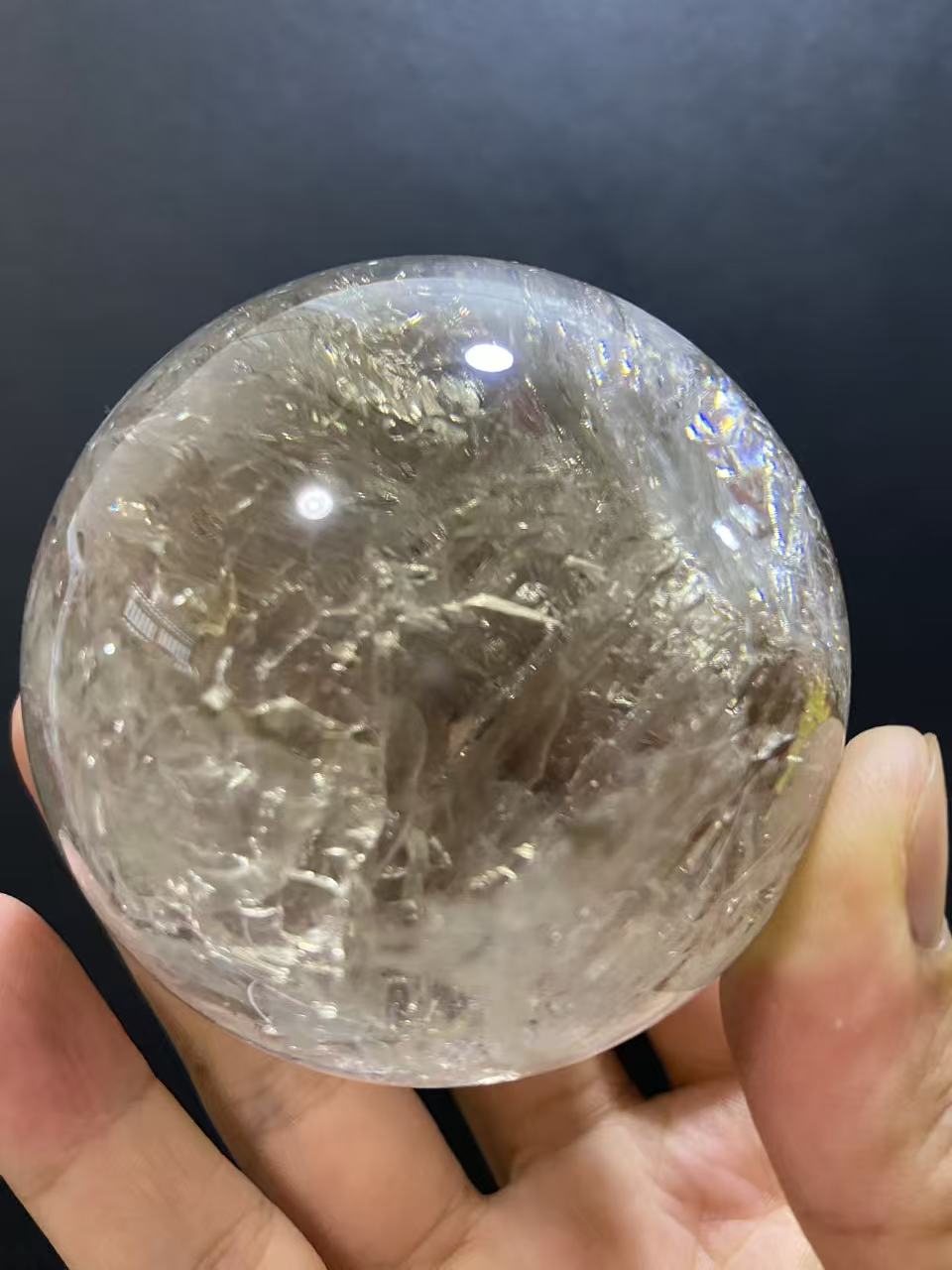 Natural Skeletal Quartz Sphere — Hand-Polished Crystal Ball for Home Decor