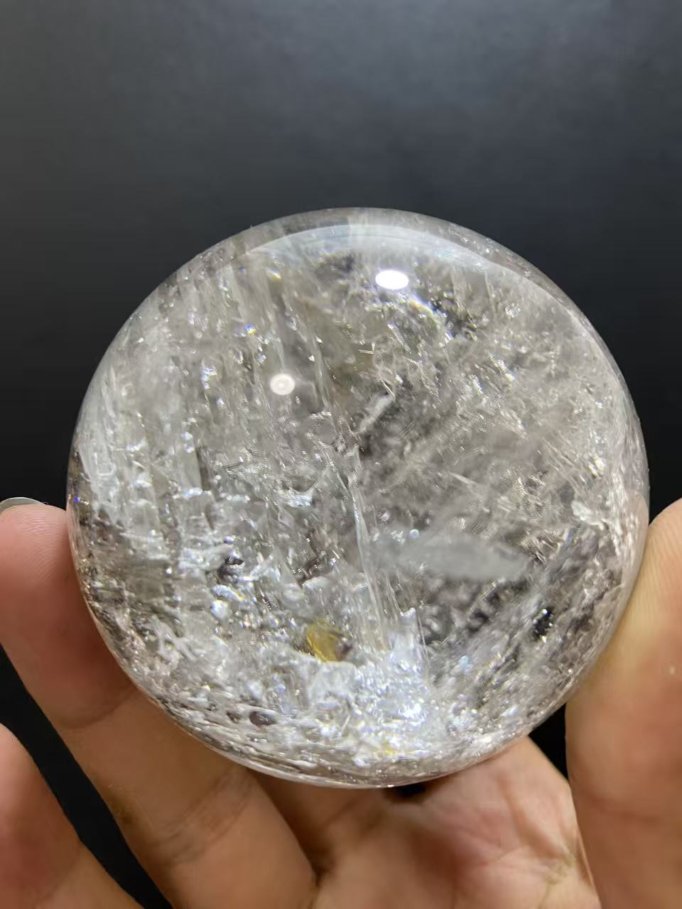 Natural Skeletal Quartz Sphere — Hand-Polished Crystal Ball for Home Decor