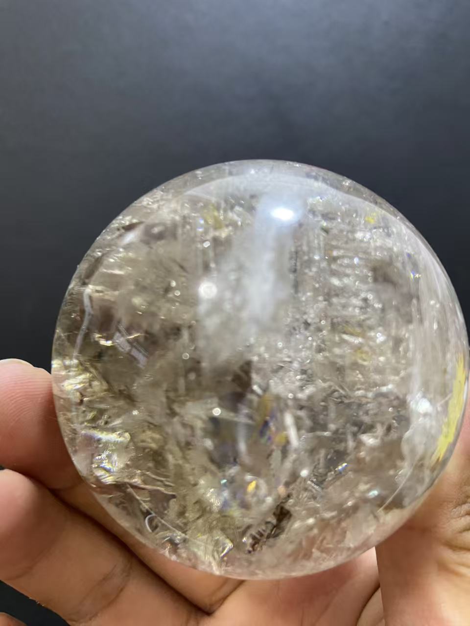 Natural Skeletal Quartz Sphere — Hand-Polished Crystal Ball for Home Decor