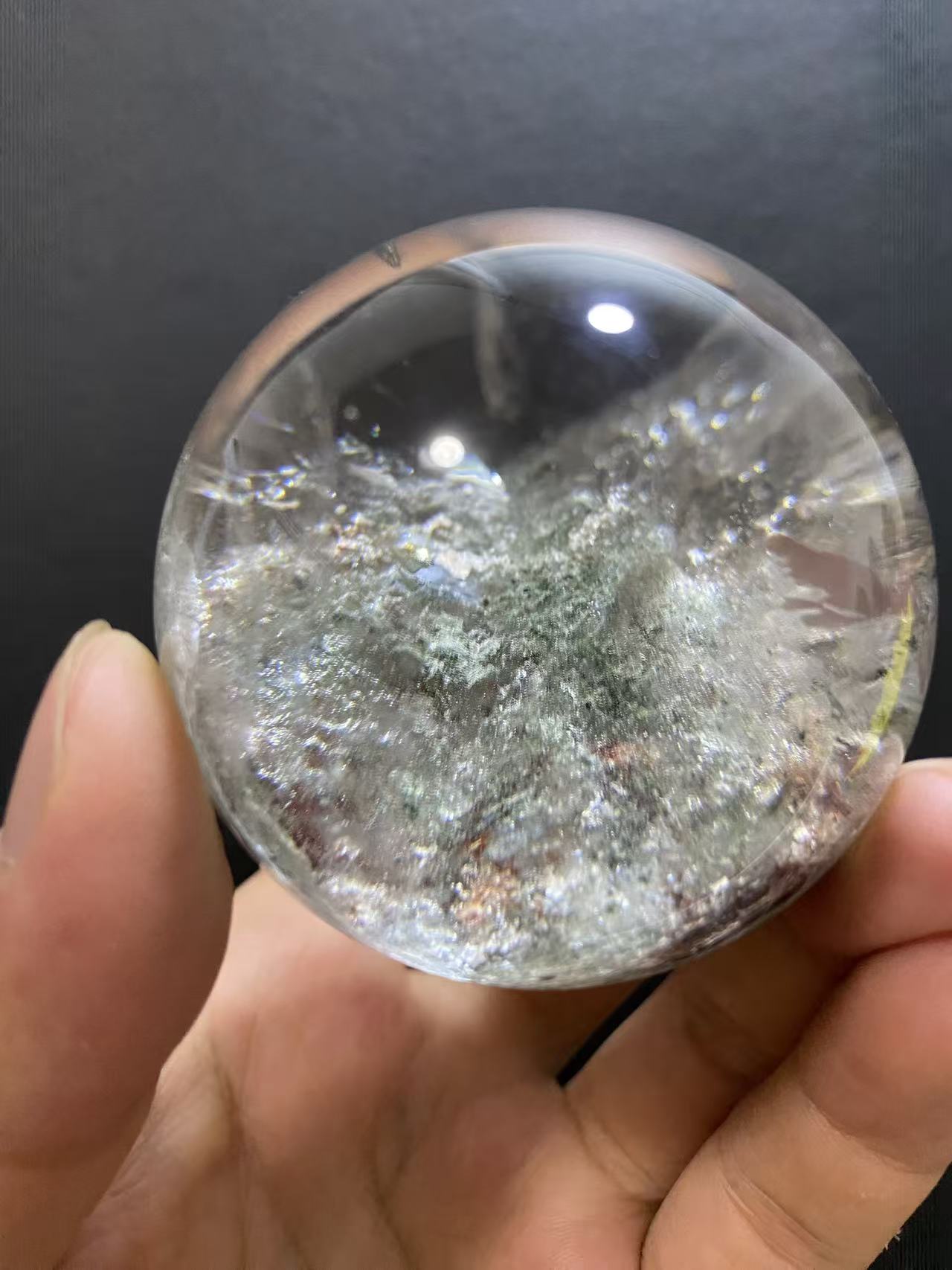 Natural Phantom Quartz Sphere — Hand-Polished Crystal Ball for Home Decor