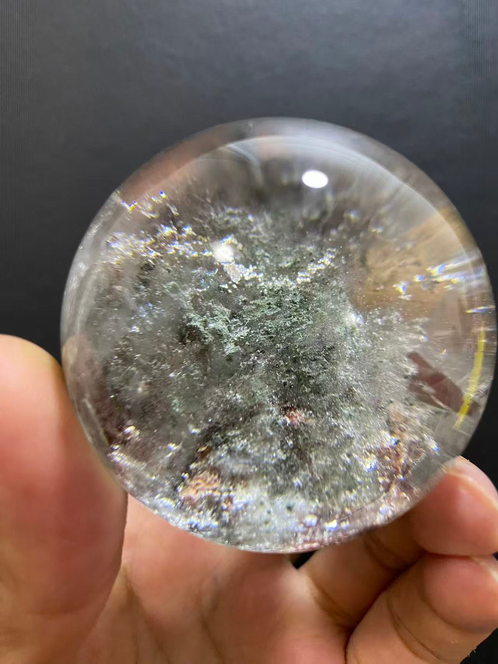 Natural Phantom Quartz Sphere — Hand-Polished Crystal Ball for Home Decor