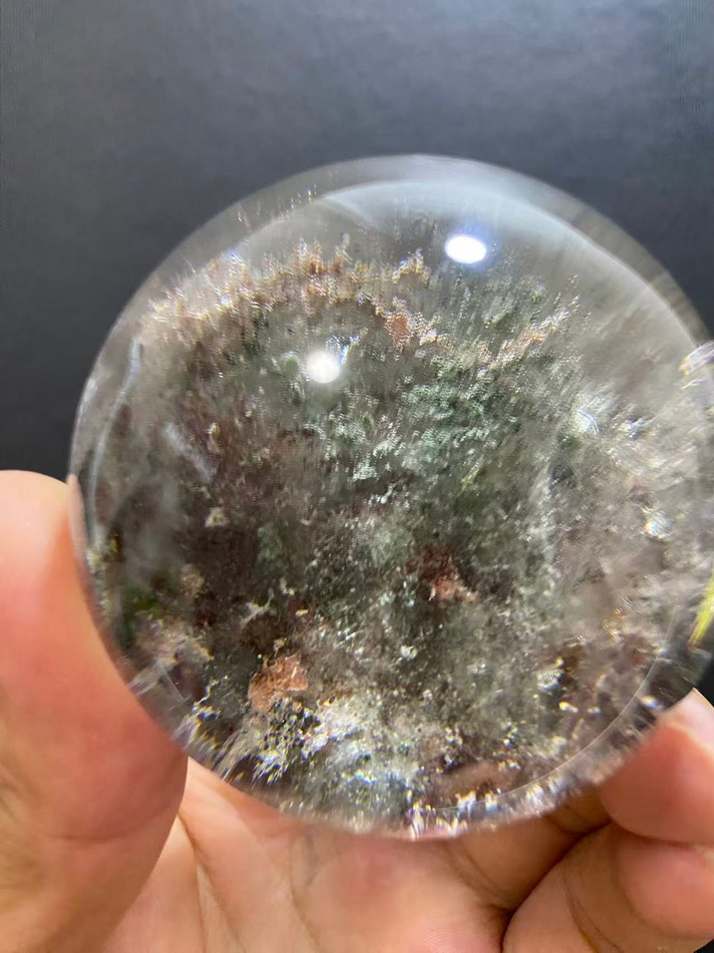 Natural Phantom Quartz Sphere — Hand-Polished Crystal Ball for Home Decor