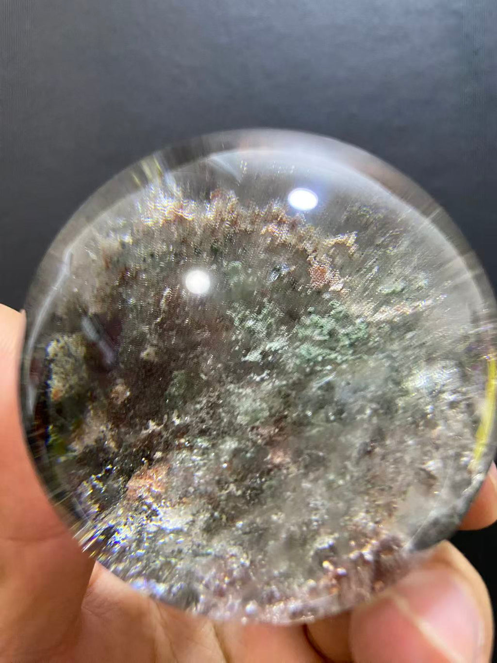 Natural Phantom Quartz Sphere — Hand-Polished Crystal Ball for Home Decor