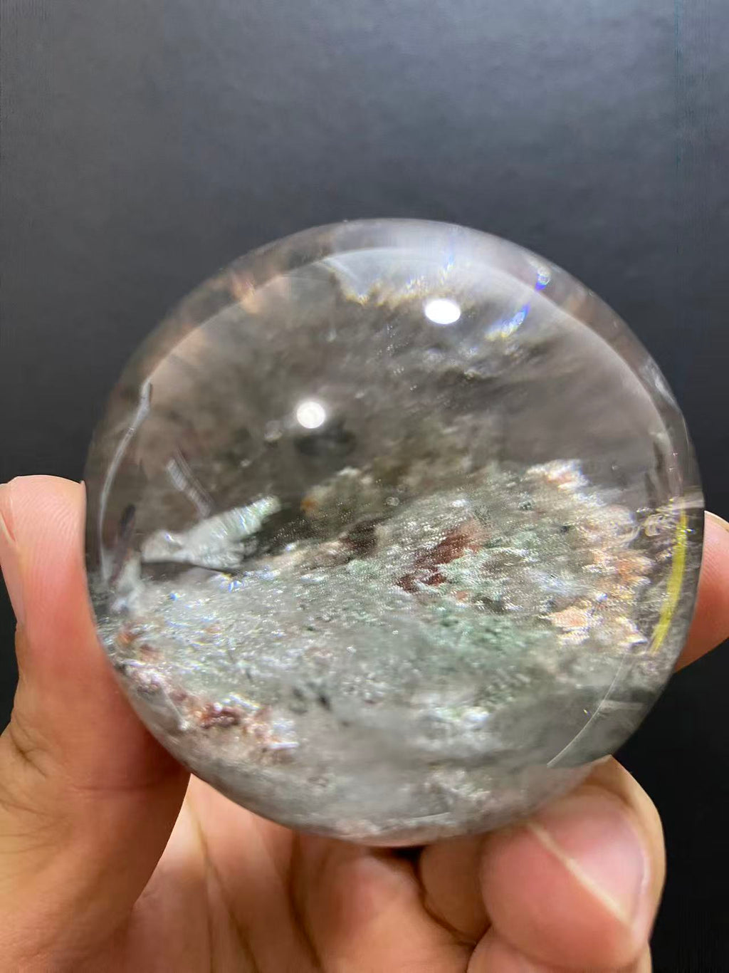 Natural Phantom Quartz Sphere — Hand-Polished Crystal Ball for Home Decor