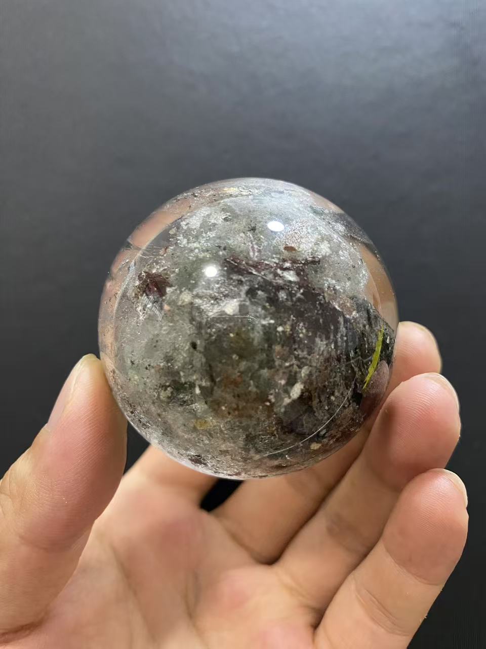 Natural Phantom Quartz Sphere — Hand-Polished Crystal Ball for Home Decor