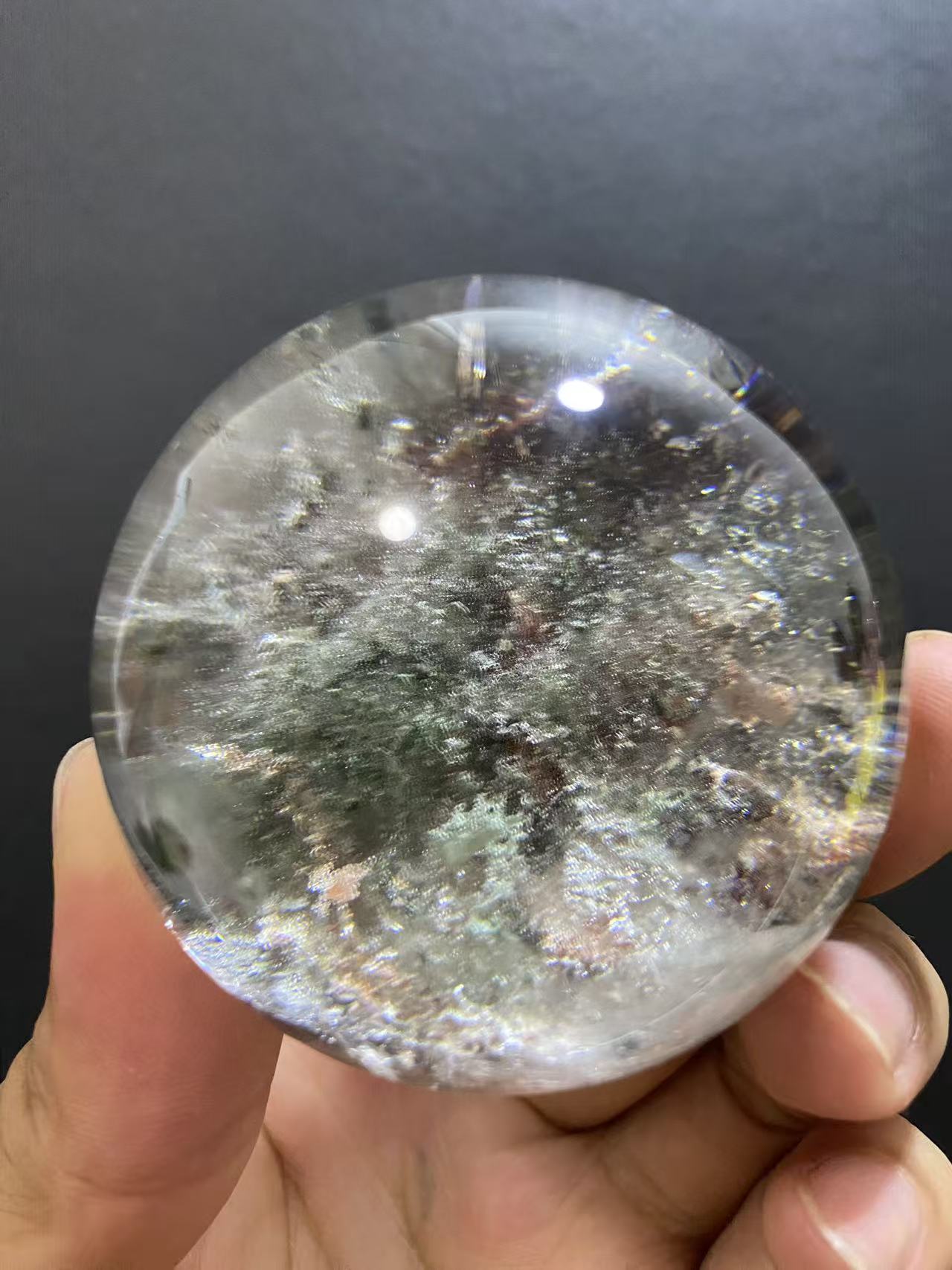 Natural Phantom Quartz Sphere — Hand-Polished Crystal Ball for Home Decor
