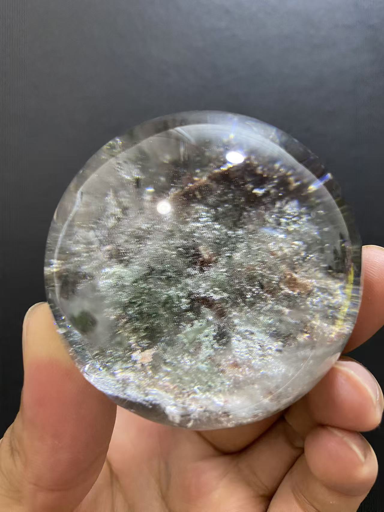 Natural Phantom Quartz Sphere — Hand-Polished Crystal Ball for Home Decor