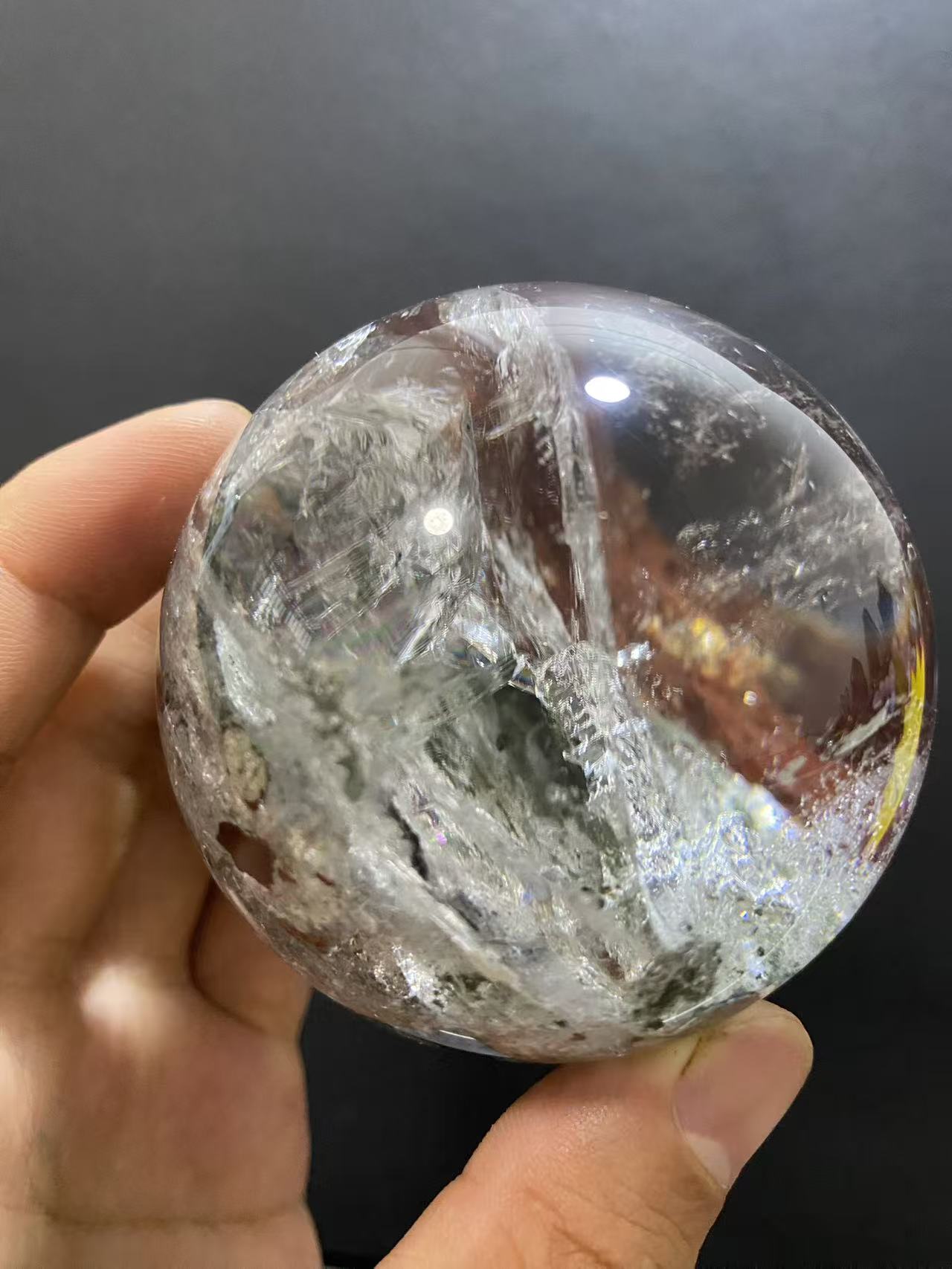 Natural Phantom Quartz Sphere With Internal Phantom Inclusions, Decorative Mineral Ornament