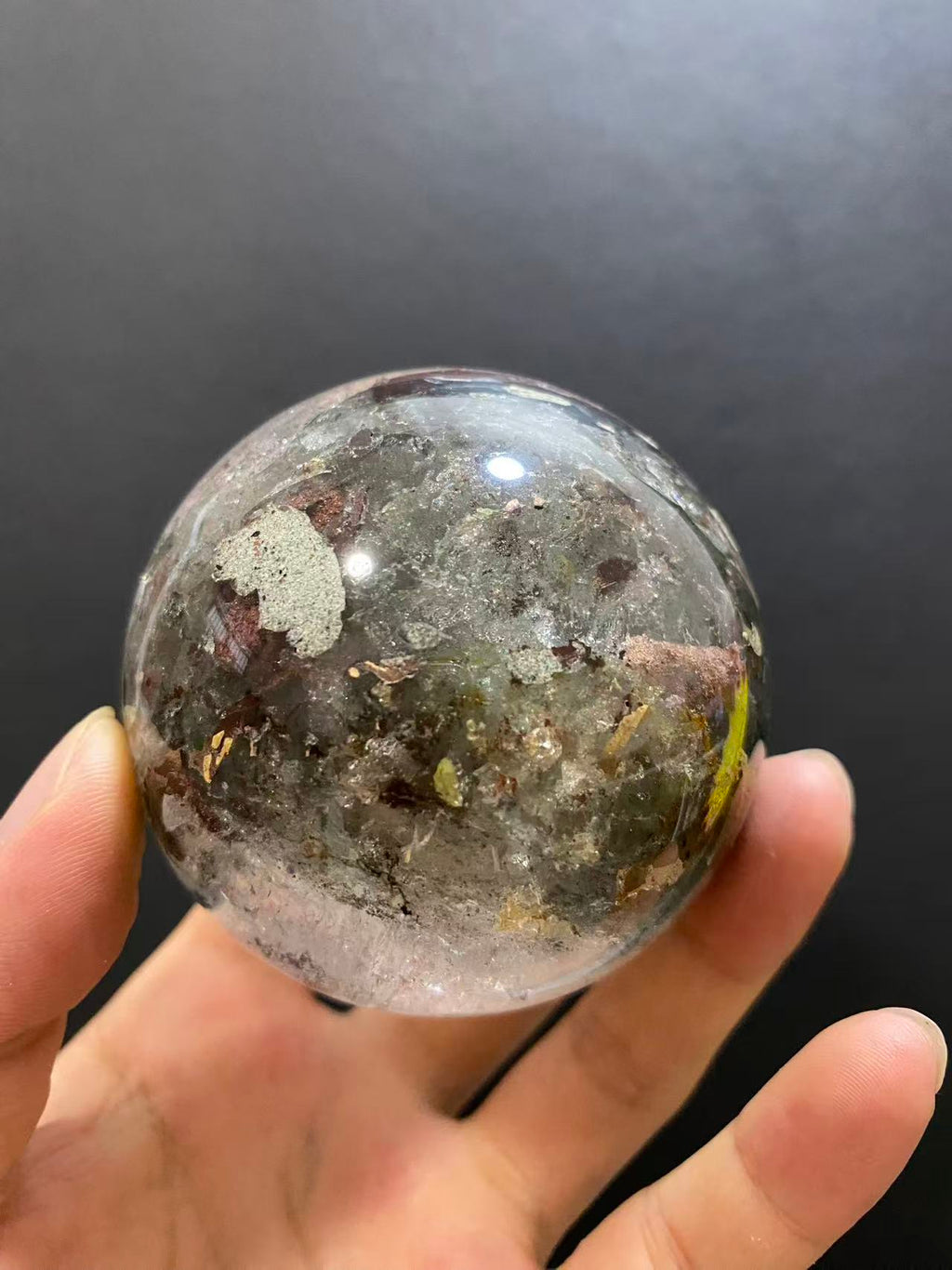 Natural Phantom Quartz Sphere With Internal Phantom Inclusions, Decorative Mineral Ornament
