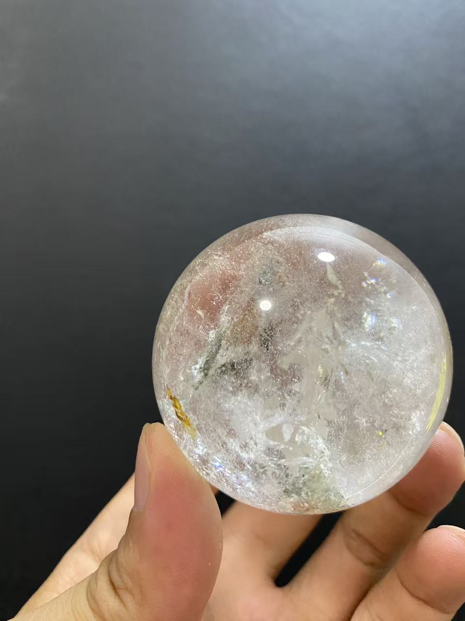 Natural Phantom Quartz Sphere — Hand-Polished Crystal Ball for Home Decor