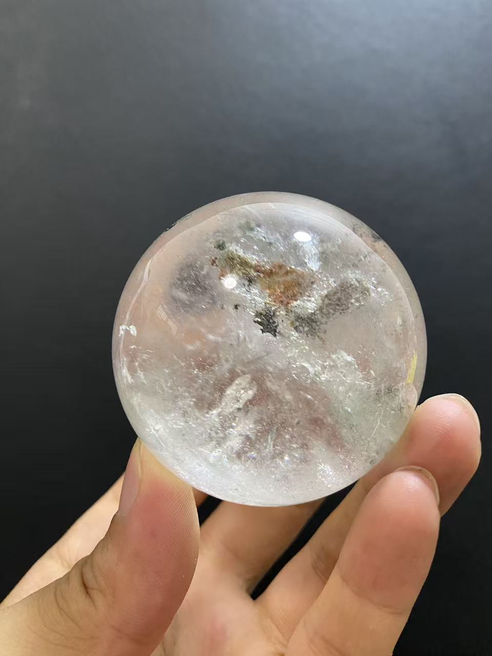 Natural Phantom Quartz Sphere — Hand-Polished Crystal Ball for Home Decor