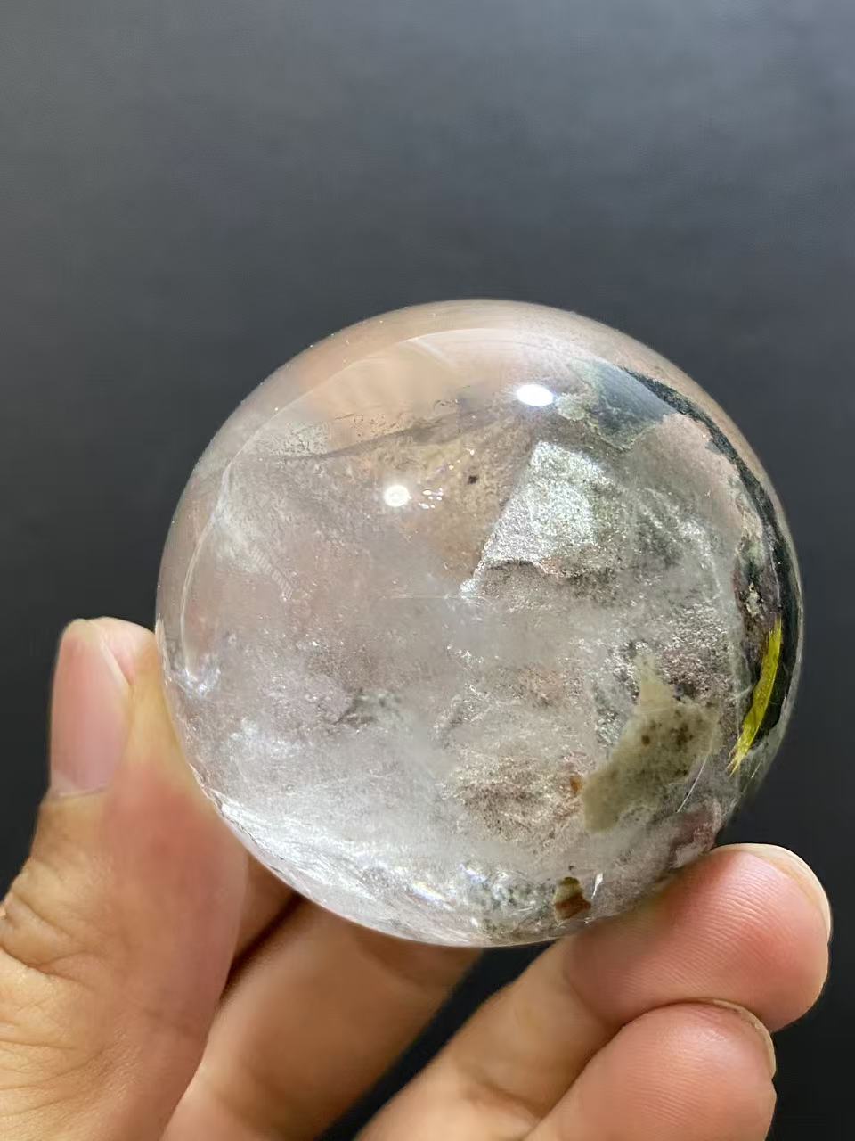 Natural Phantom Quartz Sphere — Hand-Polished Crystal Ball for Home Decor