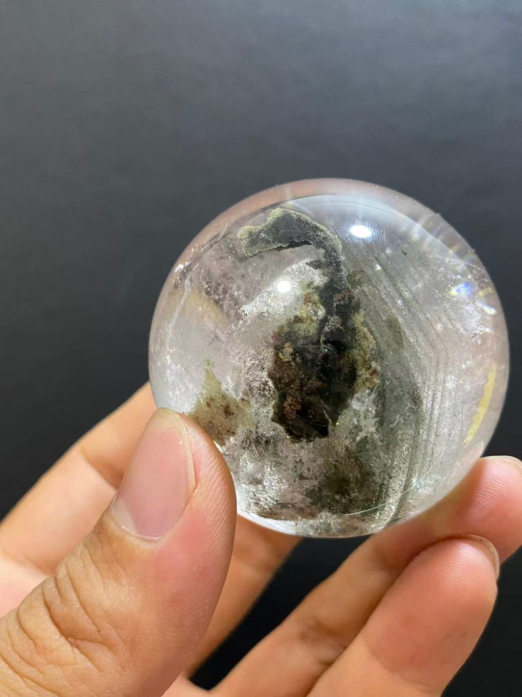 Natural Phantom Quartz Sphere — Hand-Polished Crystal Ball for Home Decor