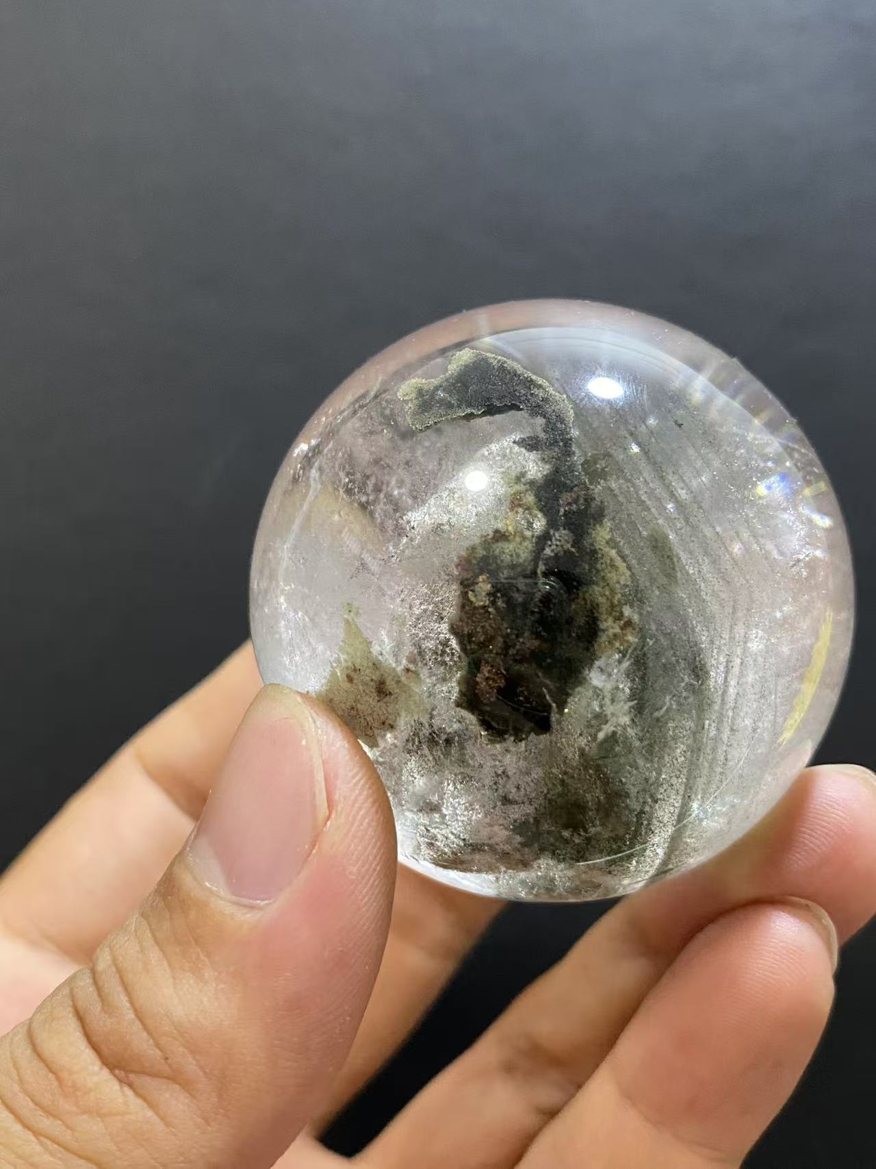 Natural Phantom Quartz Sphere — Hand-Polished Crystal Ball for Home Decor