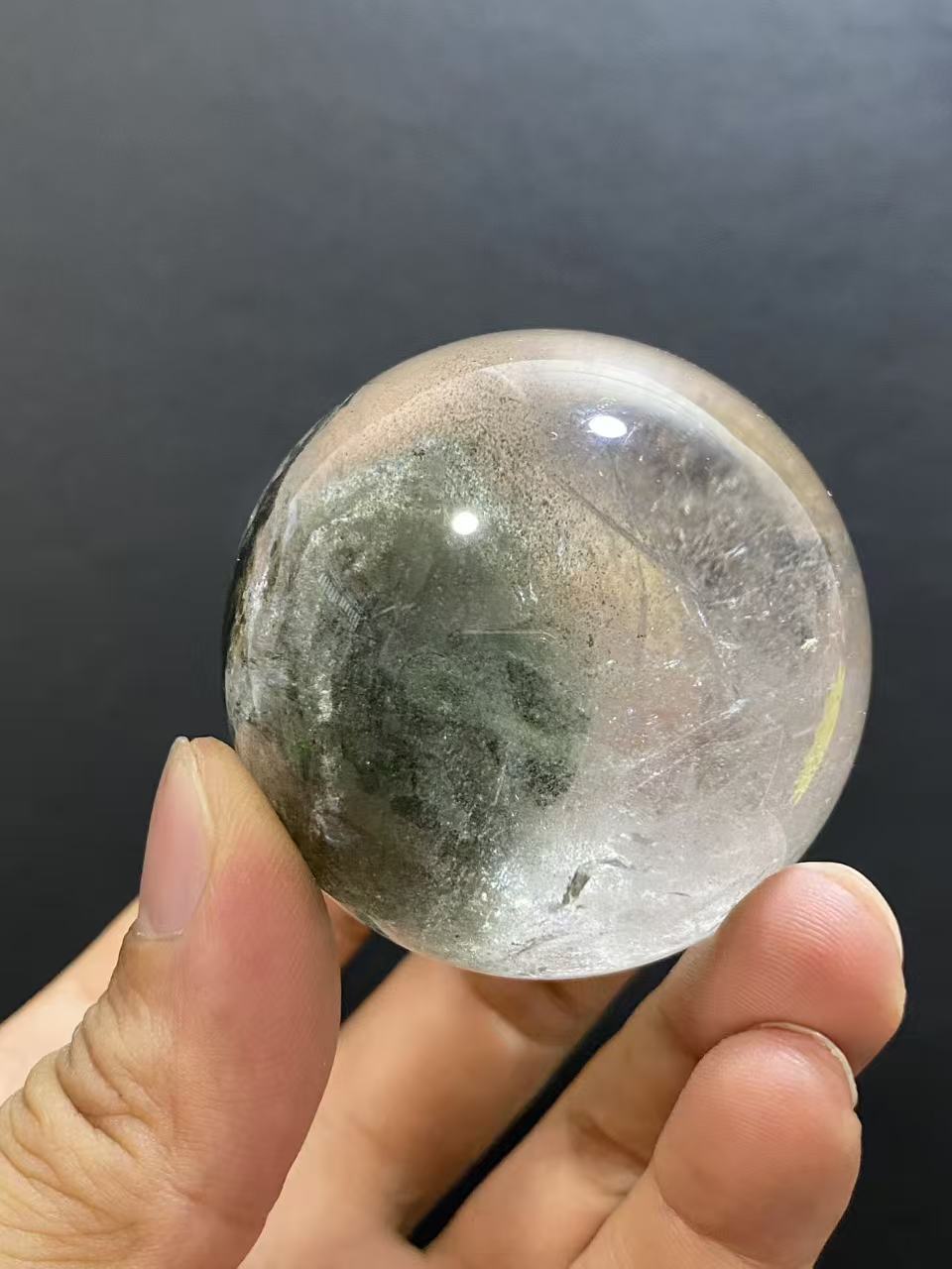 Natural Phantom Quartz Sphere — Hand-Polished Crystal Ball for Home Decor