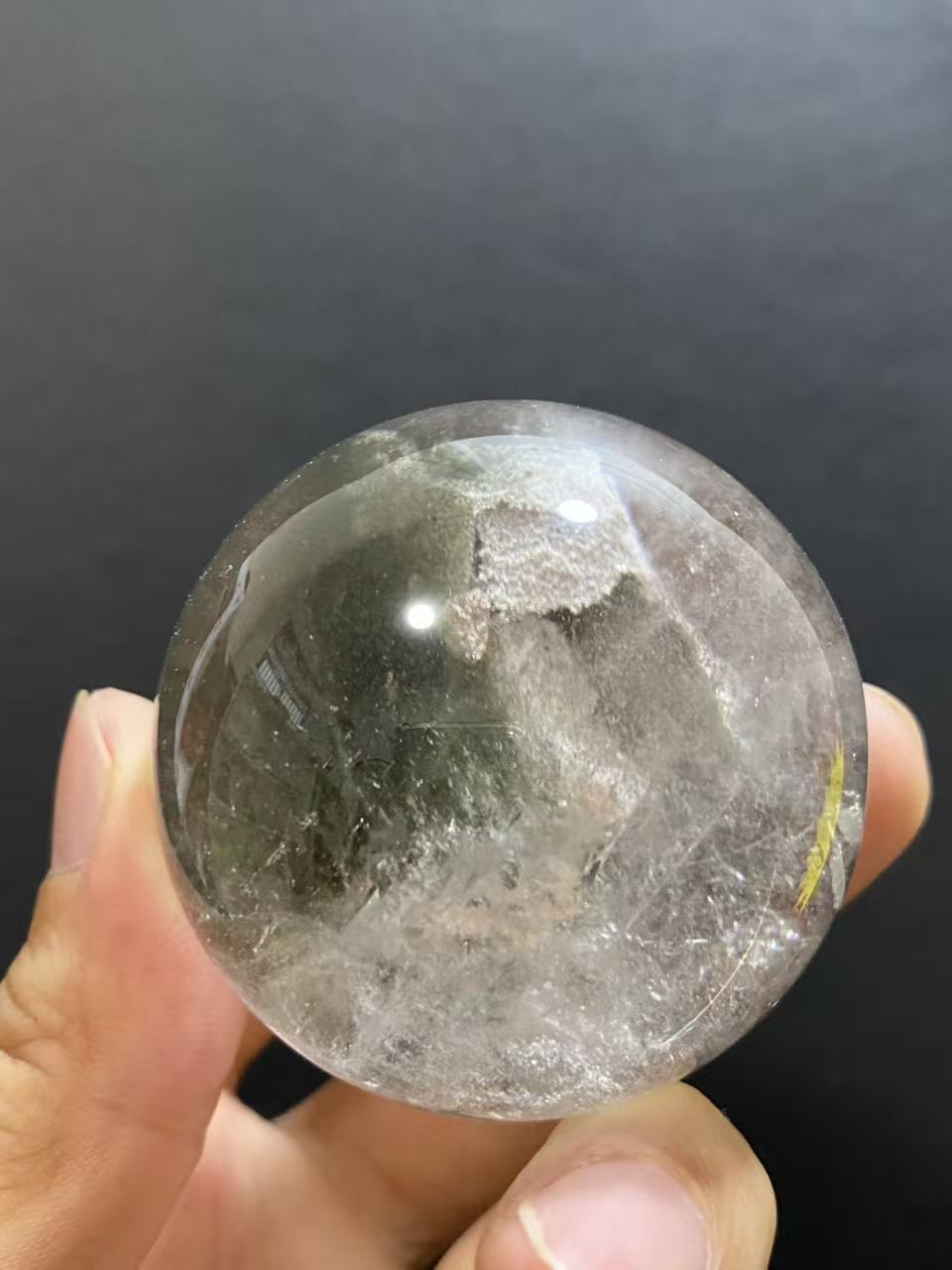 Natural Phantom Quartz Sphere — Hand-Polished Crystal Ball for Home Decor