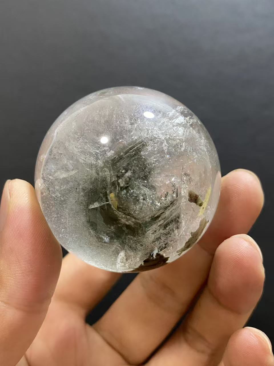 Natural Phantom Quartz Sphere — Hand-Polished Crystal Ball for Home Decor