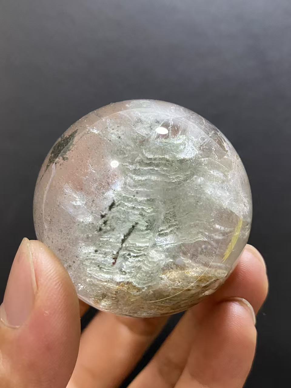 Natural Phantom Quartz Sphere with Multi-Layer Inclusions — Hand-Polished Crystal Ball for Home Decor