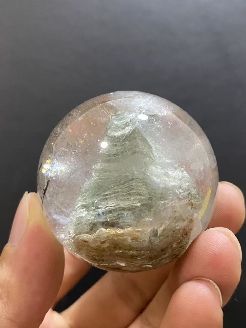 Natural Phantom Quartz Sphere with Multi-Layer Inclusions — Hand-Polished Crystal Ball for Home Decor