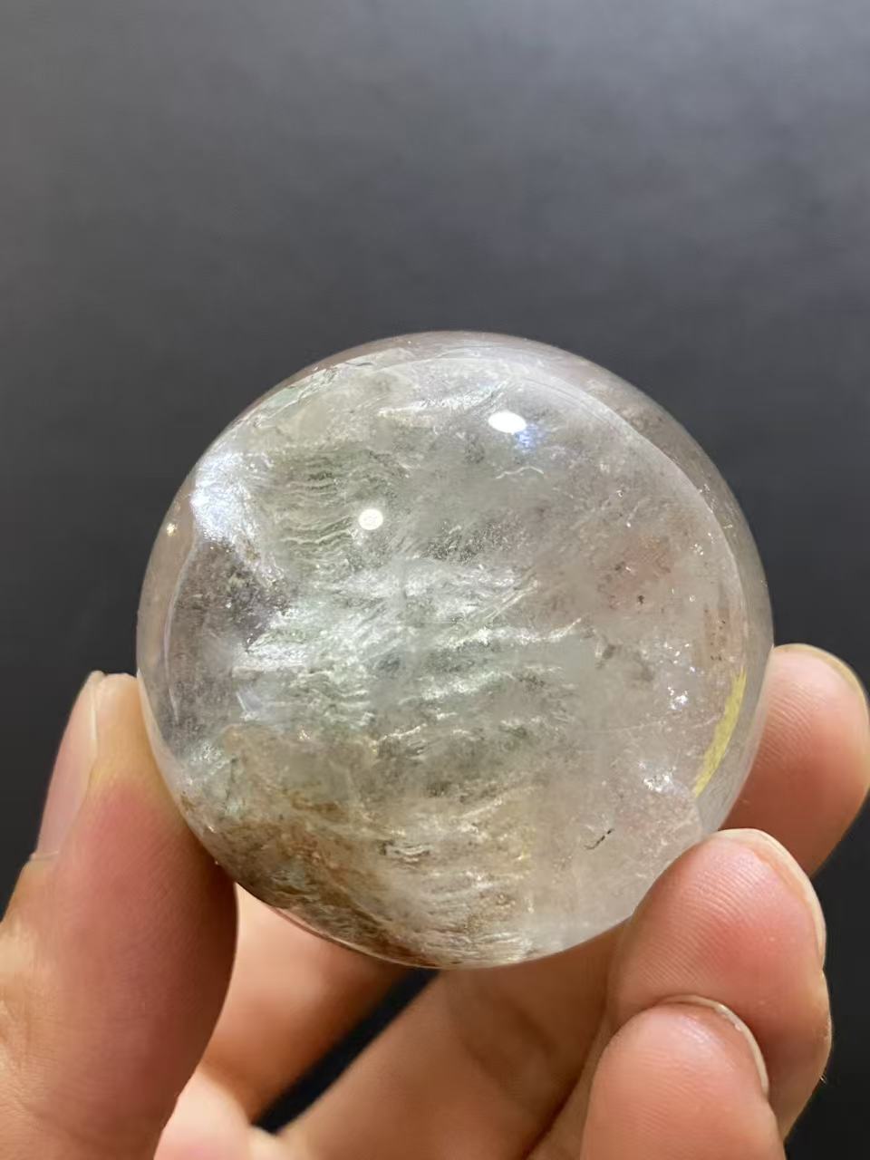 Natural Phantom Quartz Sphere with Multi-Layer Inclusions — Hand-Polished Crystal Ball for Home Decor