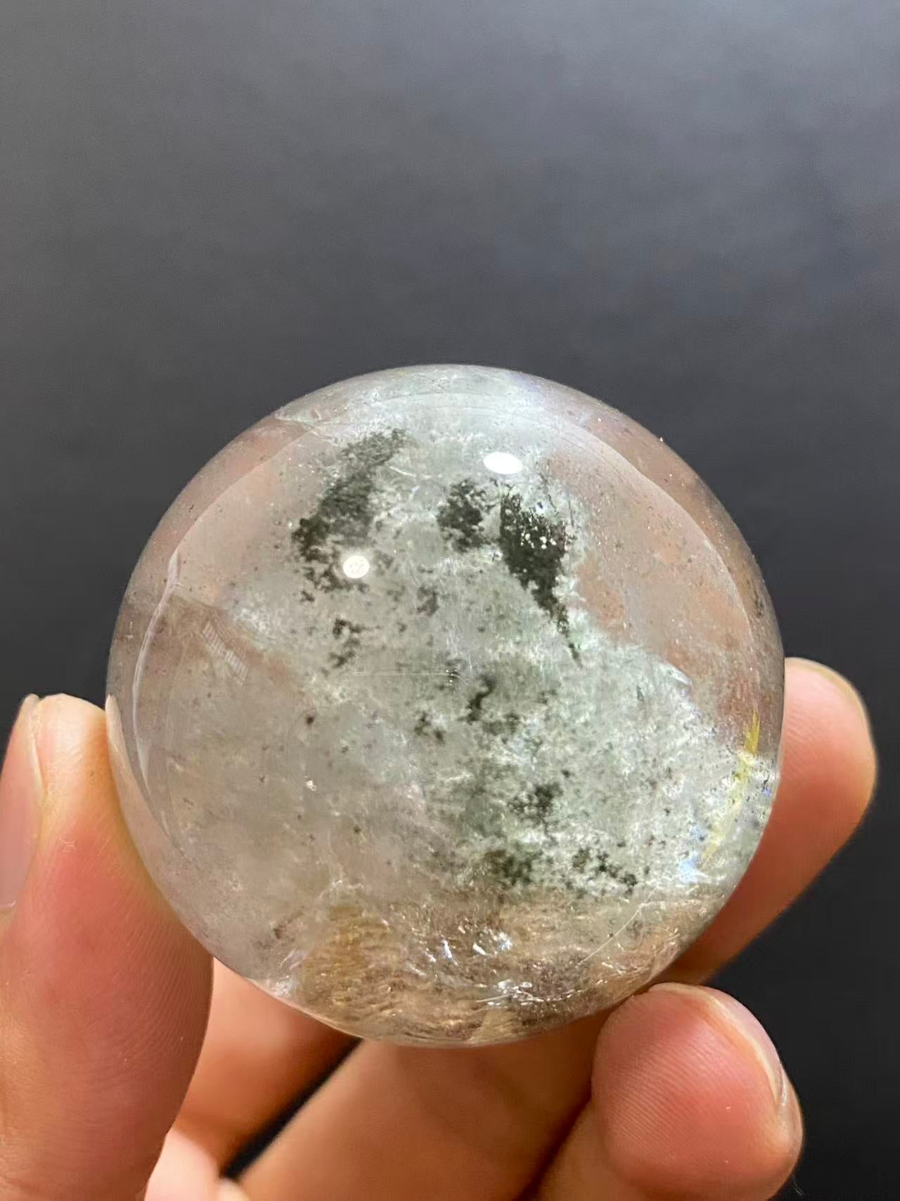 Natural Phantom Quartz Sphere with Multi-Layer Inclusions — Hand-Polished Crystal Ball for Home Decor