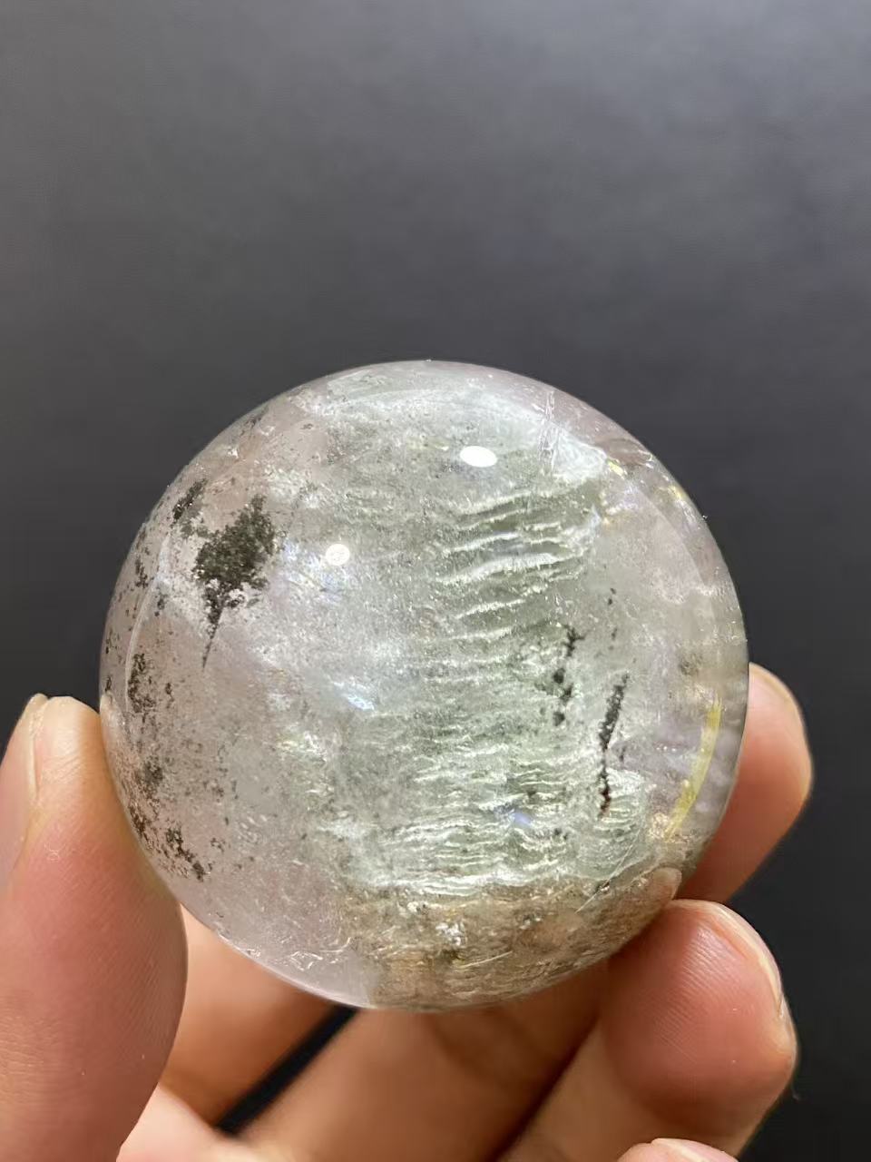 Natural Phantom Quartz Sphere with Multi-Layer Inclusions — Hand-Polished Crystal Ball for Home Decor