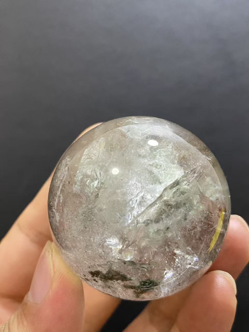 Natural Phantom Quartz Sphere with Multi-Layer Inclusions — Hand-Polished Crystal Ball for Home Decor