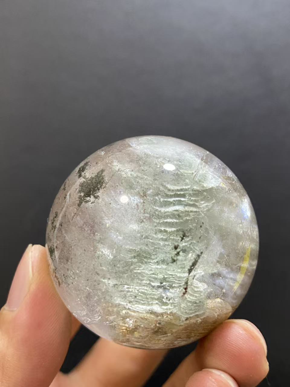 Natural Phantom Quartz Sphere with Multi-Layer Inclusions — Hand-Polished Crystal Ball for Home Decor