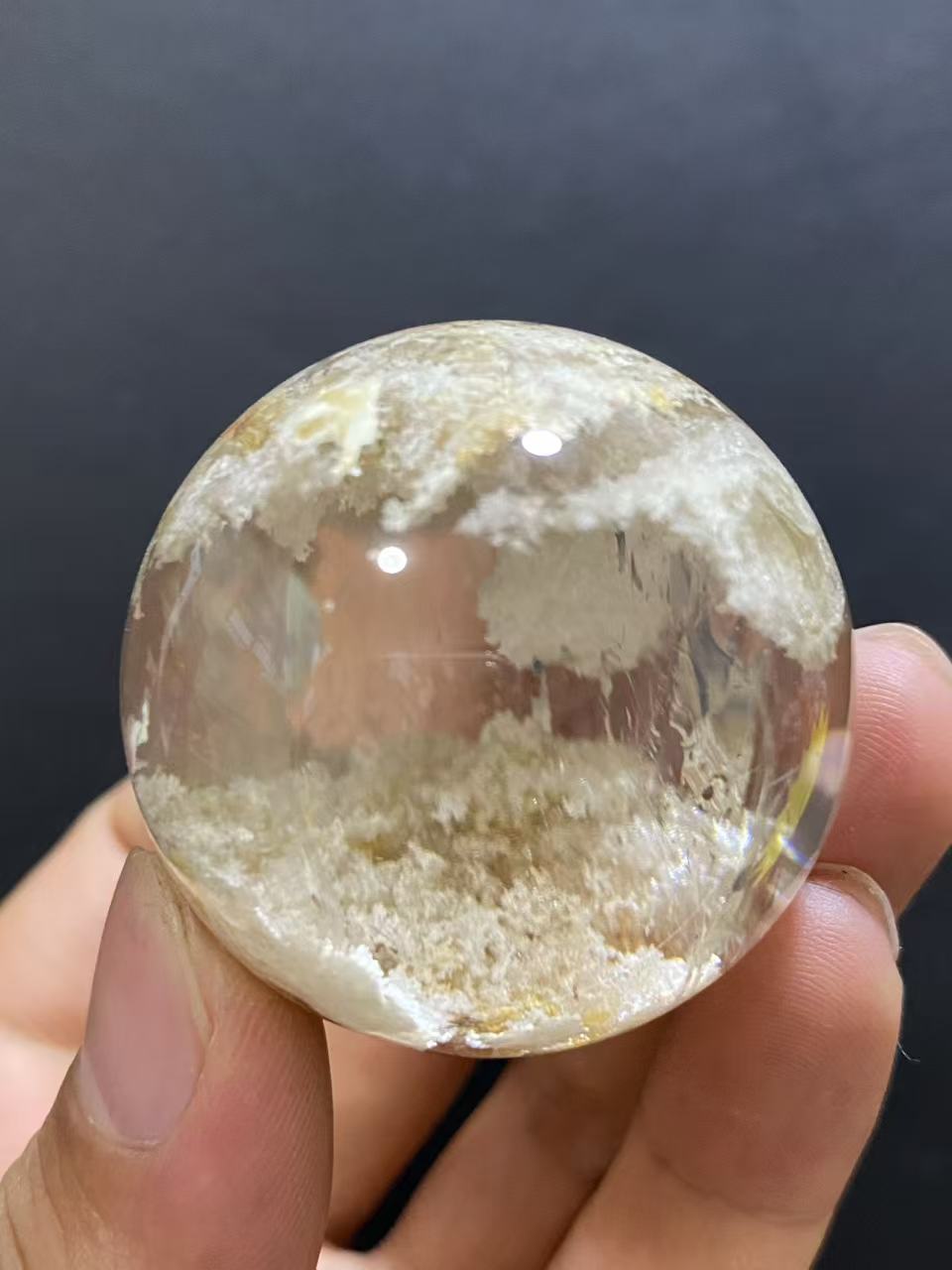 Natural White Phantom Quartz Sphere — Hand-Polished Crystal Ball for Home Decor