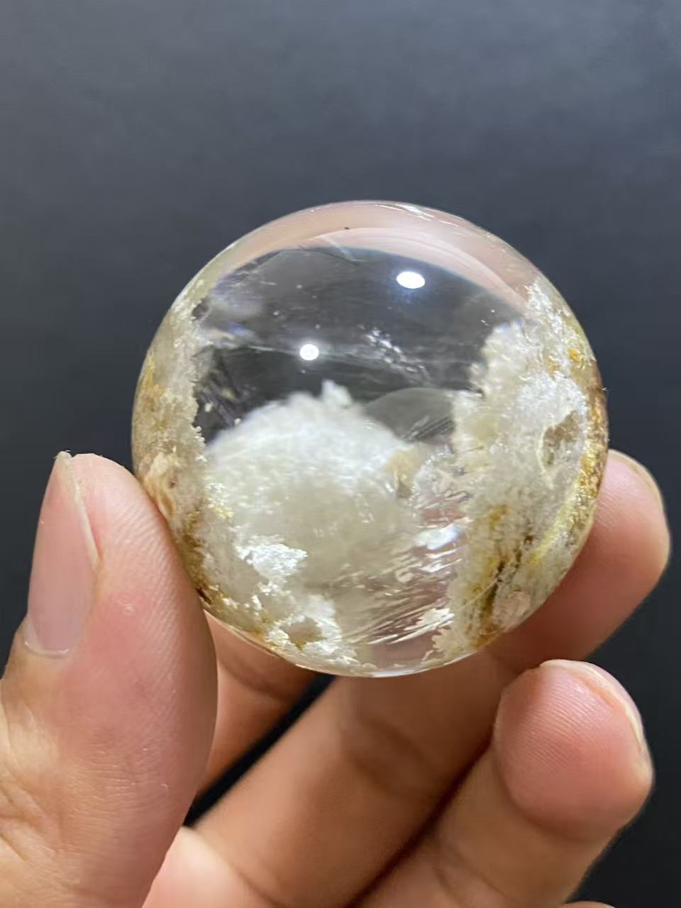 Natural White Phantom Quartz Sphere — Hand-Polished Crystal Ball for Home Decor