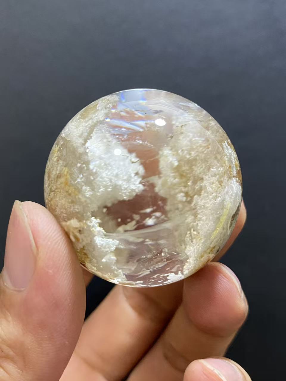 Natural White Phantom Quartz Sphere — Hand-Polished Crystal Ball for Home Decor