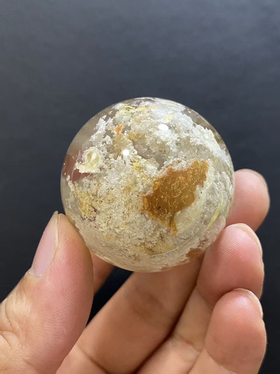 Natural White Phantom Quartz Sphere — Hand-Polished Crystal Ball for Home Decor