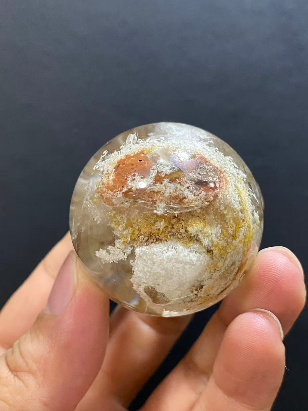 Natural White Phantom Quartz Sphere — Hand-Polished Crystal Ball for Home Decor