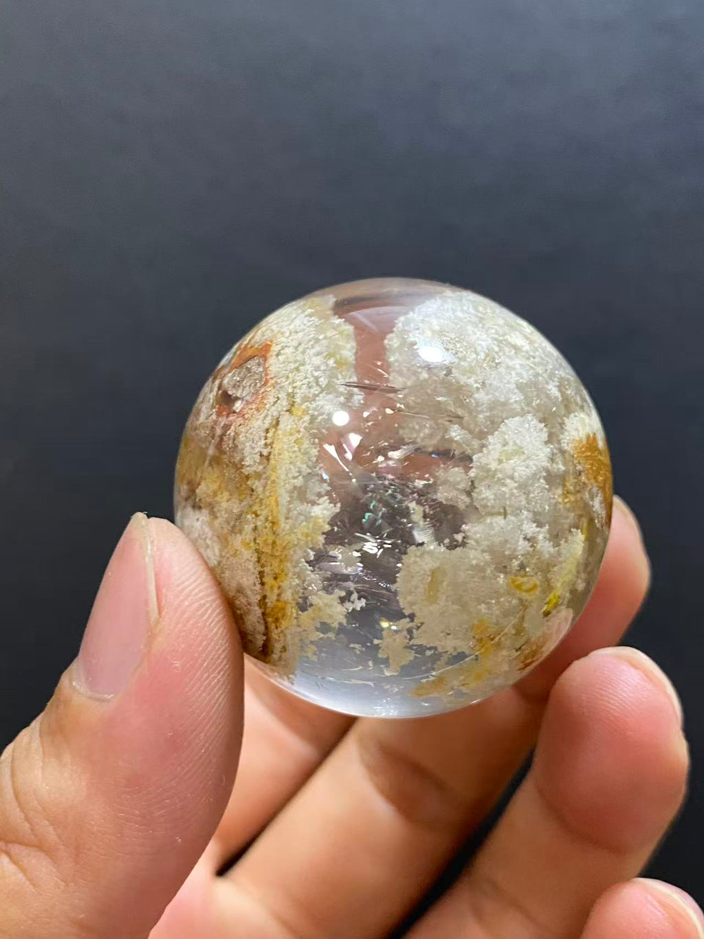 Natural White Phantom Quartz Sphere — Hand-Polished Crystal Ball for Home Decor