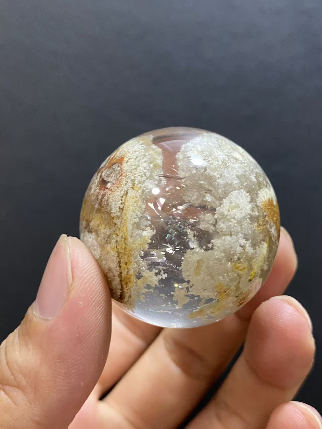 Natural White Phantom Quartz Sphere — Hand-Polished Crystal Ball for Home Decor