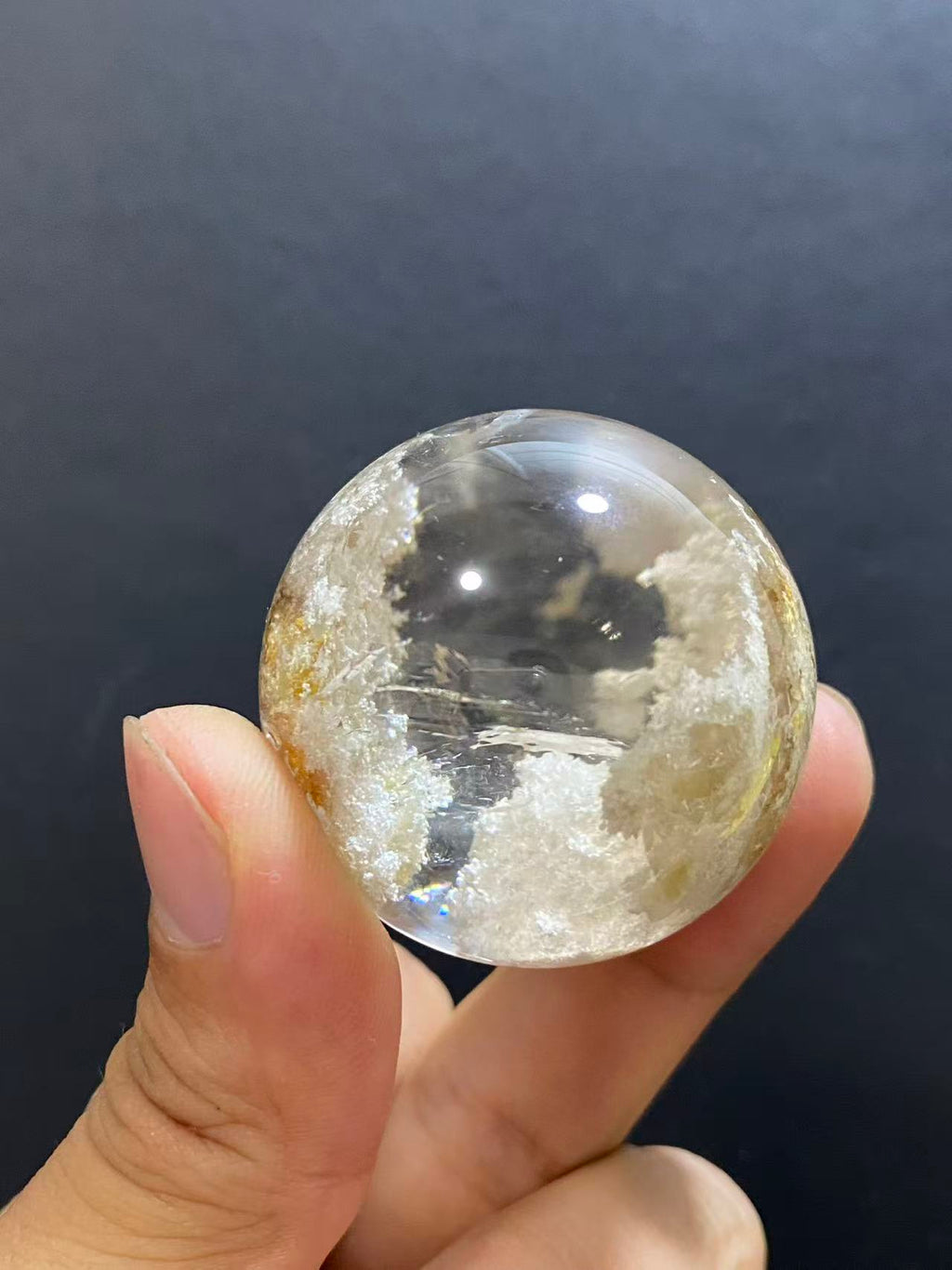 Natural White Phantom Quartz Sphere — Hand-Polished Crystal Ball for Home Decor