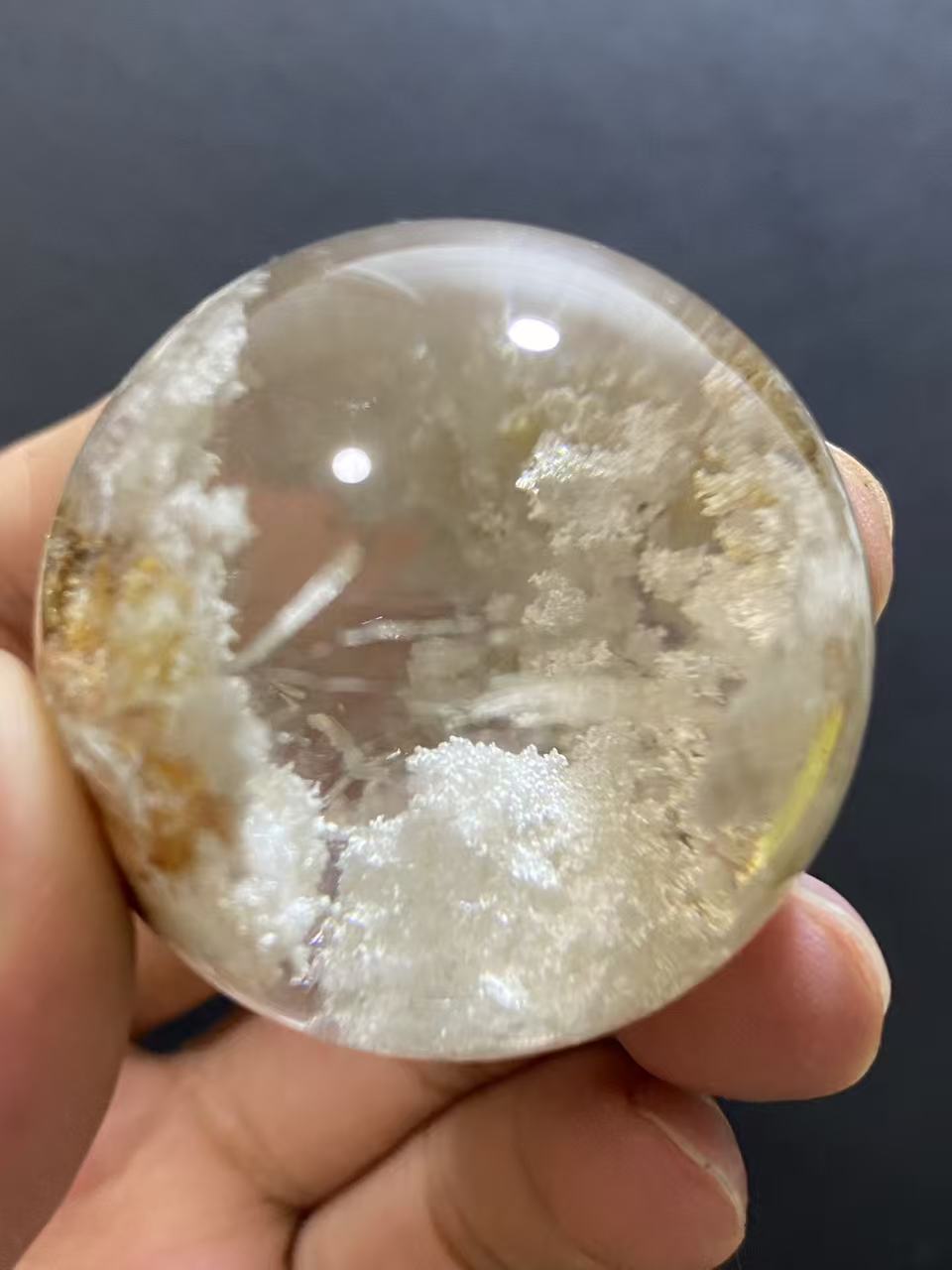 Natural White Phantom Quartz Sphere — Hand-Polished Crystal Ball for Home Decor